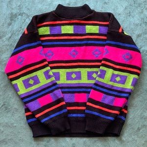 1980s Neon Vintage Geometric Sweater